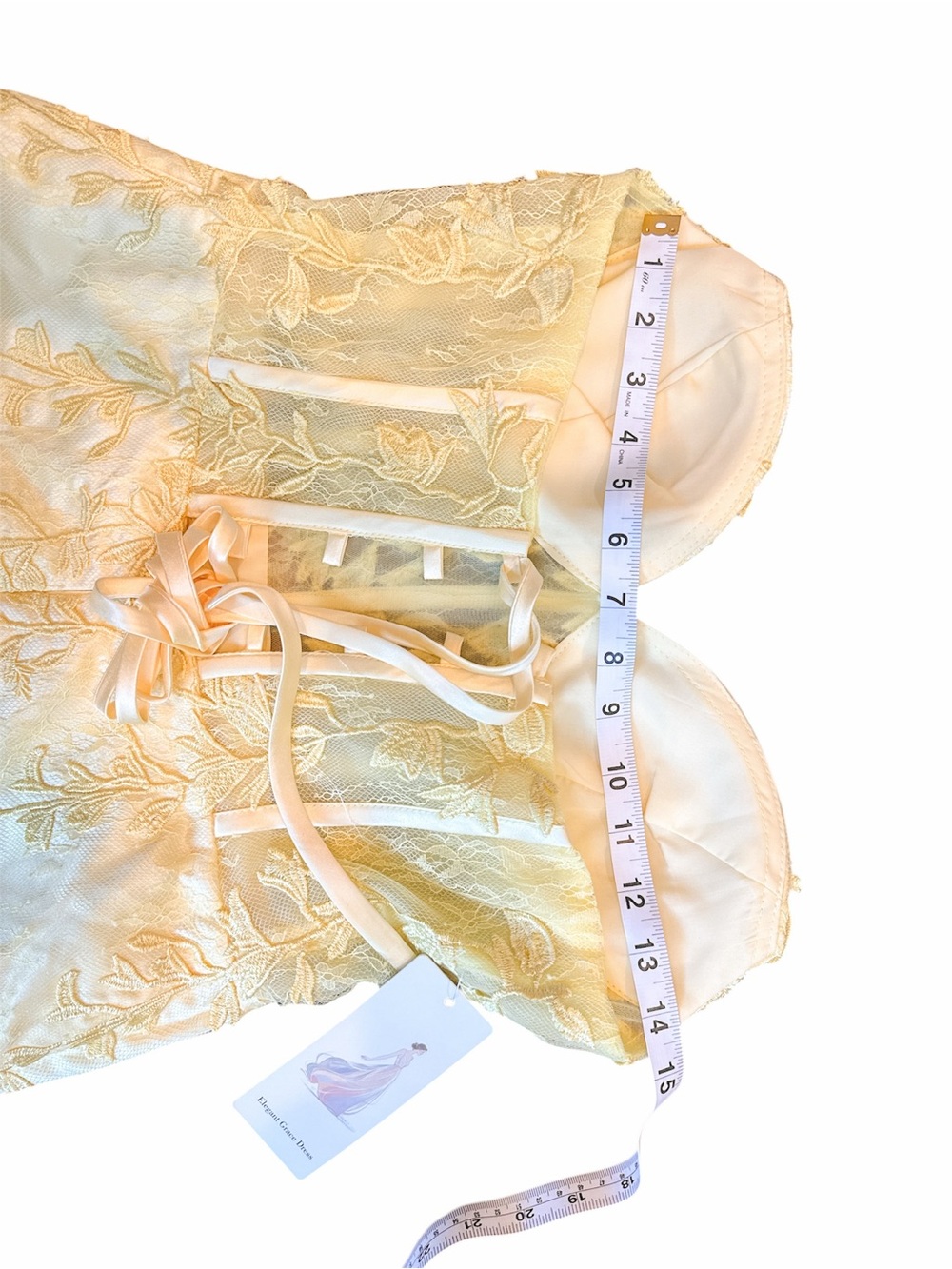 Yellow Lace Corset Mini Dress / Floral Embroidery Bodycon Dress - Picture 7 of 11